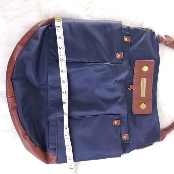 Adrienne Vittadini Navy Blue Nylon Handbag Brown - Picture 6 of 6